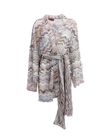 Shop MISSONI  Cardigan: Missoni cardigan zig zag con cintura.
Scollo V.
Maniche lunghe.
Cintura in vita.
Maglia in misto viscosa lamé.
Lavorazione raschel zig zag.
Composizione:81%Viscosa, 19%Fibra Metallizzata.
Fabbricato in Italia.. MS24SQ0E BR00TI-SM99J